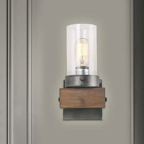 Countryside Cylindrical Wall Sconce Light - Clear Glass Lamp Fixture In Brown 1 /