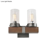 Countryside Cylindrical Wall Sconce Light - Clear Glass Lamp Fixture In Brown