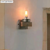 Countryside Cylindrical Wall Sconce Light - Clear Glass Lamp Fixture In Brown