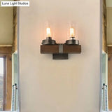 Countryside Cylindrical Wall Sconce Light - Clear Glass Lamp Fixture In Brown