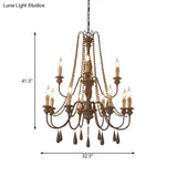 Countryside Distressed Wood Hanging Chandelier With Bead Strand Candelabra Design