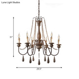 Countryside Distressed Wood Hanging Chandelier With Bead Strand Candelabra Design
