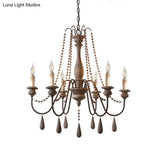 Countryside Distressed Wood Hanging Chandelier With Bead Strand Candelabra Design