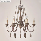Countryside Distressed Wood Hanging Chandelier With Bead Strand Candelabra Design