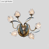 Countryside Flower Bud Wall Sconce Light - 6-Light Clear Glass In Antiqued Gold