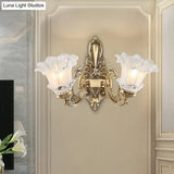 Countryside Flower Shaped Wall Lamp With Clear Ridged Glass And Brass Bulbs
