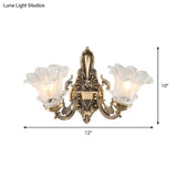 Countryside Flower Shaped Wall Lamp With Clear Ridged Glass And Brass Bulbs