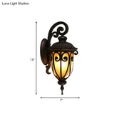 Countryside Frosted Glass Curved Arm Wall Sconce Lamp - Dark Coffee 1-Light Fixture