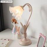 Countryside Frosted Glass Night Lamp - Flower Shape 1-Light Kids Room Table Light (Pink/Green)