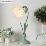 Countryside Frosted Glass Night Lamp - Flower Shape 1-Light Kids Room Table Light (Pink/Green)