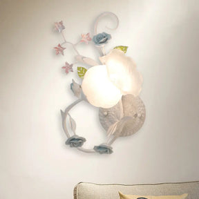 Countryside Glass Blossom Wall Lamp: Cream 1 Head Sconce Light In White/Pink - Left/Right Mount