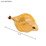 Countryside Leaf Shaped Ceiling Flush Mount Yellow Glass Hallway Light Fixture With 2 Lights
