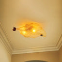Countryside Leaf Shaped Ceiling Flush Mount Yellow Glass Hallway Light Fixture With 2 Lights