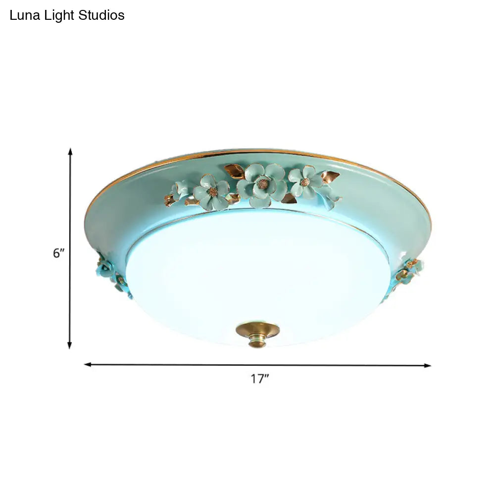 Countryside Metal Dome Led Flush Mount Ceiling Light Fixture For Bedroom - White Multiple Sizes