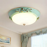 Countryside Metal Dome Led Flush Mount Ceiling Light Fixture For Bedroom - White Multiple Sizes