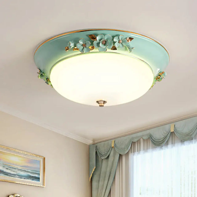 Countryside Metal Dome Led Flush Mount Ceiling Light Fixture For Bedroom - White Multiple Sizes