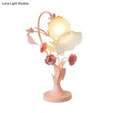 Countryside Opal Frosted Glass Pink Nightstand Lamp - Flower Bedroom Table Light