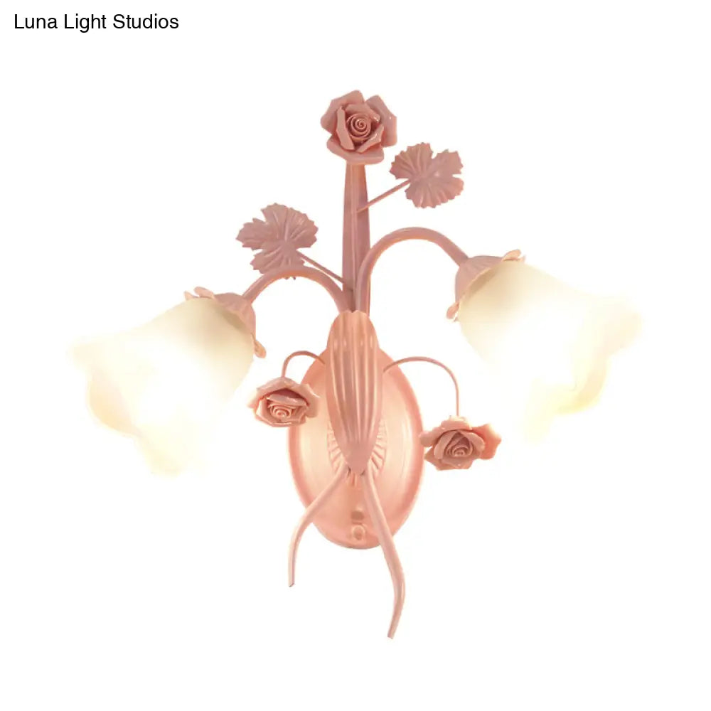 Countryside Pink Blossom Wall Sconce With Opal Glass - Perfect For Living Rooms