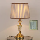 Countryside Pleated Shade Nightstand Lamp With Crystal Base - Beige/Pink Beige