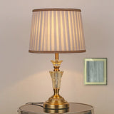 Countryside Pleated Shade Nightstand Lamp With Crystal Base - Beige/Pink Beige