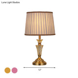 Countryside Pleated Shade Nightstand Lamp With Crystal Base - Beige/Pink