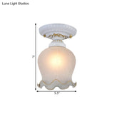 Countryside Scalloped Ceiling Flush Light Fixture In White - Ribbed Opal Glass 1 Bulb
