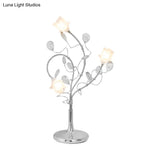 Countryside Silver/Gold Nightstand Lamps With 3 Heads White Glass Shade And Crystal Decor