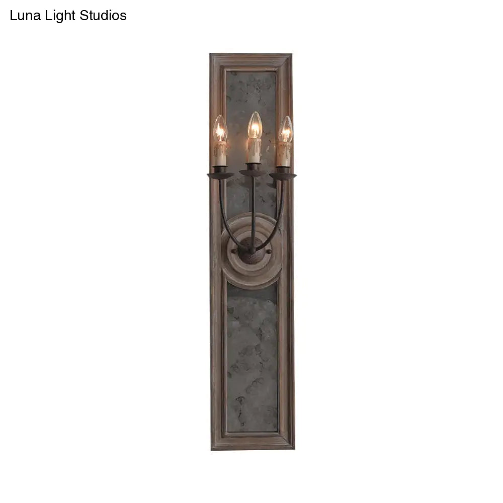 Countryside Style 3-Light Wall Mounted Candelabra Lamp With Mirror Detail In Brown