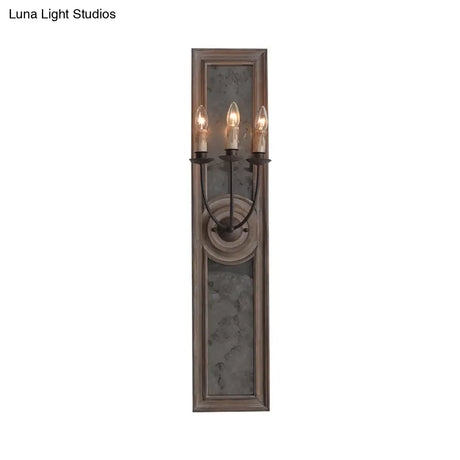 Countryside Style 3-Light Wall Mounted Candelabra Lamp With Mirror Detail In Brown