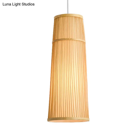 Countryside Style Tapered Bamboo Shade Pendant Light: 1-Light Beige Hanging Lamp For Restaurants