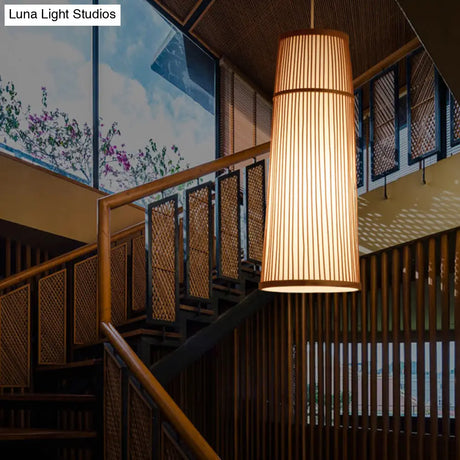 Countryside Style Tapered Bamboo Shade Pendant Light: 1-Light Beige Hanging Lamp For Restaurants