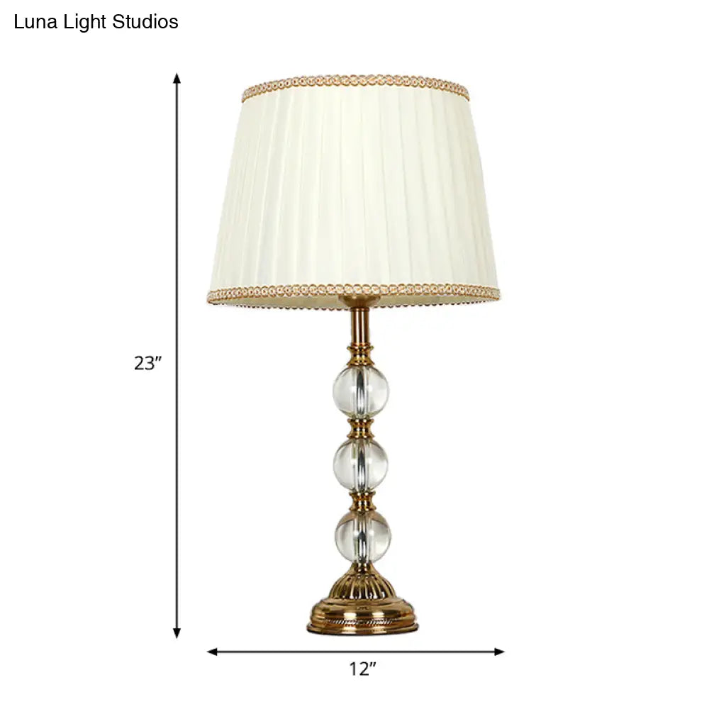 Countryside Table Lamp With Crystal Pleated Shade - Beige