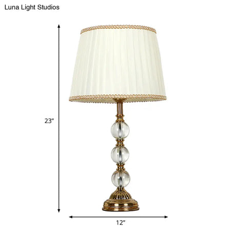 Countryside Table Lamp With Crystal Pleated Shade - Beige