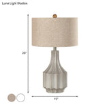 Countryside White/Beige Fabric Drum Table Lamp With 1-Light And Ridged Vase Base