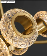 Crackled Crystal Glass Rings Pendant Chandelier With Postmodern Brass Finish - Perfect For A Diner