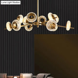 Crackled Crystal Glass Rings Pendant Chandelier With Postmodern Brass Finish - Perfect For A Diner
