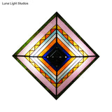 Craftsman Stained Glass Flush Ceiling Light - Multicolored Pyramid Design 2 Bulbs Foyer Mount