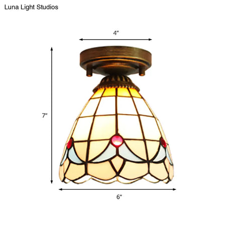 Craftsman Stained Glass Led Ceiling Light - White/Beige/Orange/Blue Ideal For Foyers