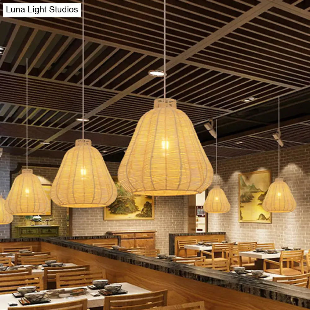 Creative Bamboo Carambola Pendant Light: 1-Bulb Wood Ceiling Fixture With Asian Flair