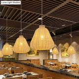 Creative Bamboo Carambola Pendant Light: 1-Bulb Wood Ceiling Fixture With Asian Flair