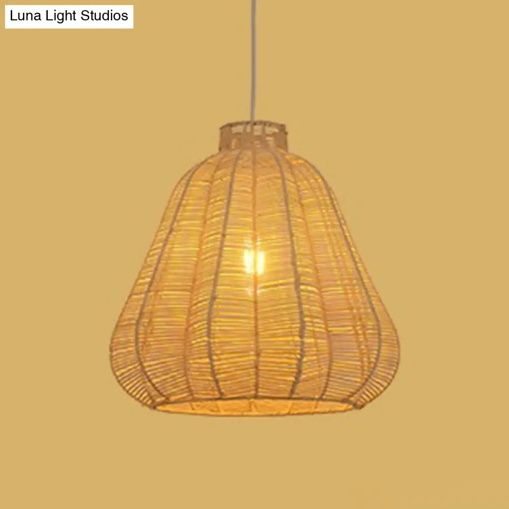 Creative Bamboo Carambola Pendant Light: 1-Bulb Wood Ceiling Fixture With Asian Flair