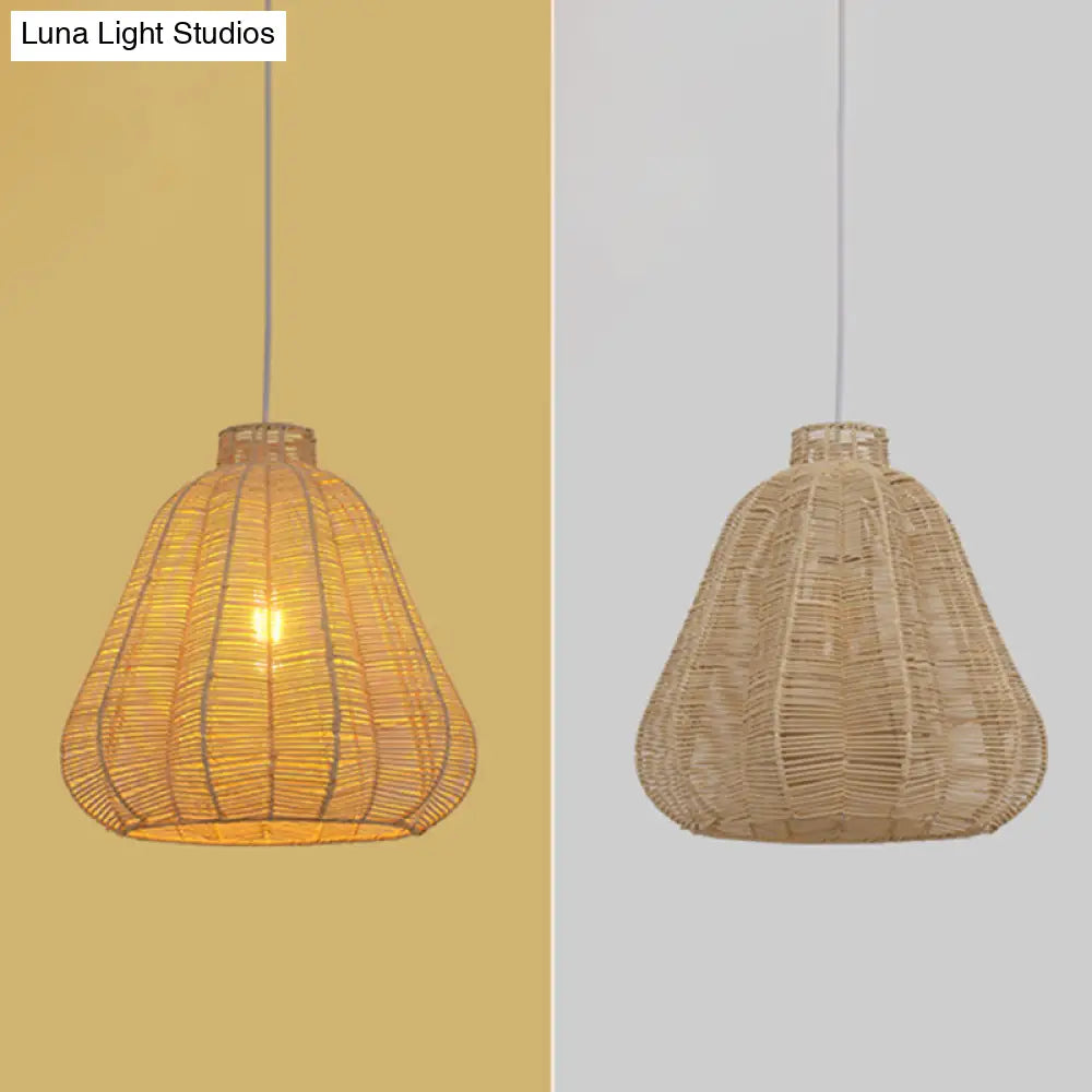 Creative Bamboo Carambola Pendant Light: 1-Bulb Wood Ceiling Fixture With Asian Flair