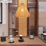 Creative Bamboo Carambola Pendant Light: 1-Bulb Wood Ceiling Fixture With Asian Flair