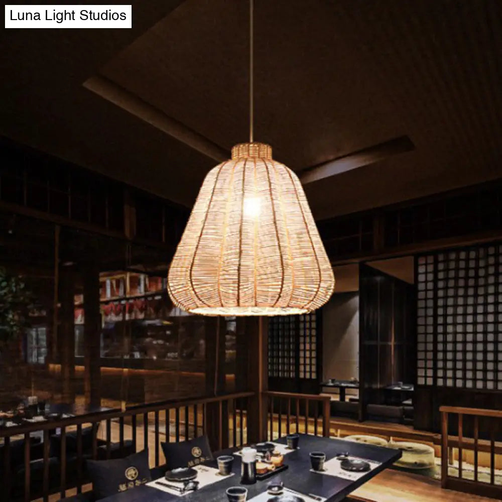 Creative Bamboo Carambola Pendant Light: 1-Bulb Wood Ceiling Fixture With Asian Flair