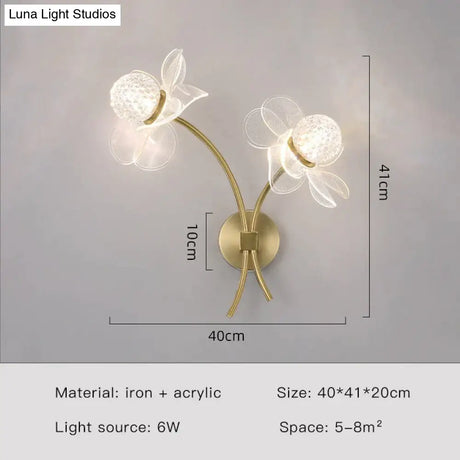 Creative Floral Decorative Gold Led Wall Lamp For Bedroom Bedside Living Room Lighting Fixture Style