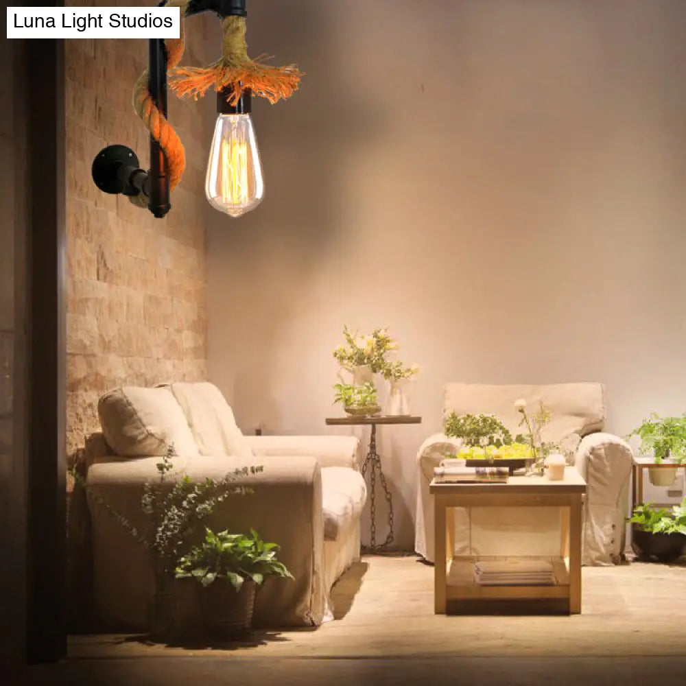 Creative Jute Rope Industrial Wall Sconce With Metal Plumbing Pipe - Style Lighting