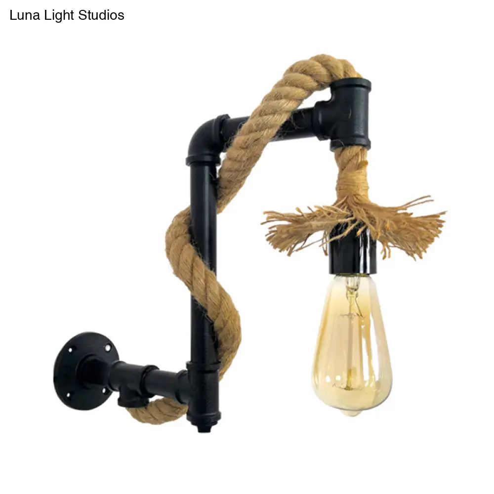 Creative Jute Rope Industrial Wall Sconce With Metal Plumbing Pipe - Style Lighting