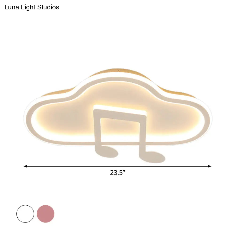 Creative Kids White/Pink Cloud Flush Light Fixture - 19.5’/23.5’ Wide Led Ceiling Lamp With