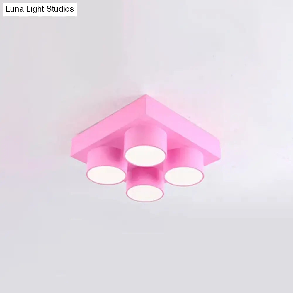 Creative Led Flush Mount Ceiling Light For Kids Kindergarten With Toy Brick Design Pink / White