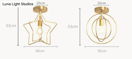 Creative Pentagram Iron Industrial Wind Ceiling Light Retro Circle E27 Black/Gold Lamp For
